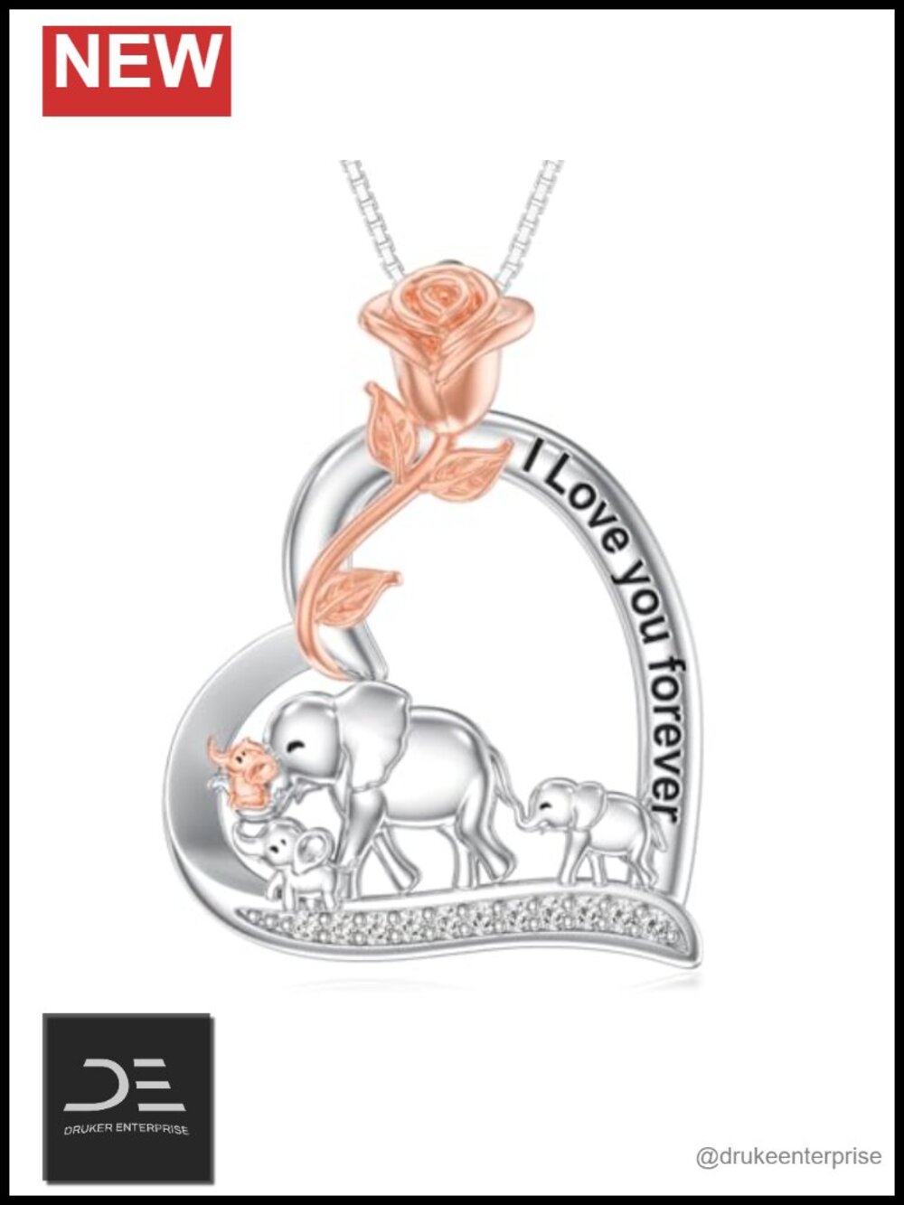 925 Sterling Silver Mother Daughter Elephant Heart Pendant Necklace with